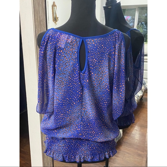 Panhandle Slim | Vintage Cold Shoulder Cutout Animal Print Blouse - Picture 4 of 12